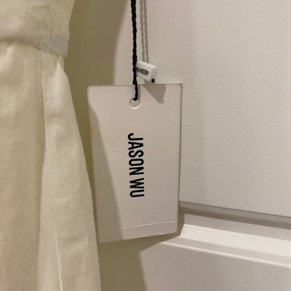 Jason Wu Tiered Cotton Eyelet Maxi Dress Ivory Large White Summer Shoulder Tie - Picture 8 of 14
